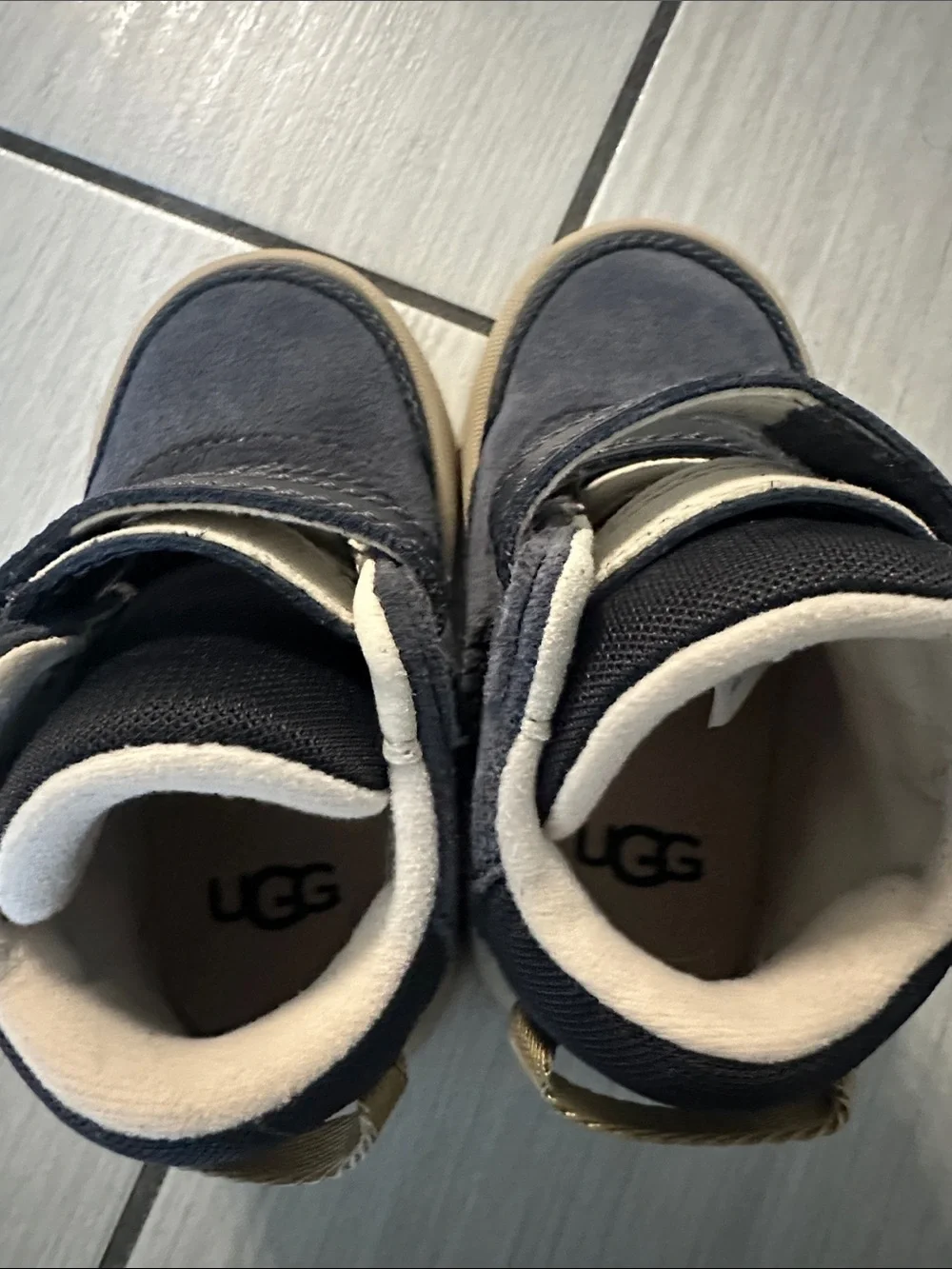 UGG Navy Suede & Leather Double-Strap Walker Sneakers